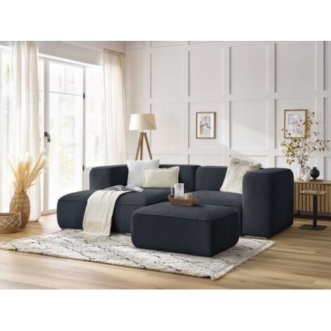 BOBOCHIC - Canapé d'angle fixe compact ZEPHYR avec pouf Angle gauche  Bleu foncé