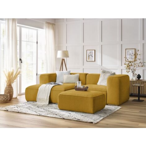 BOBOCHIC - Canapé d'angle fixe compact ZEPHYR avec pouf Angle gauche  Jaune