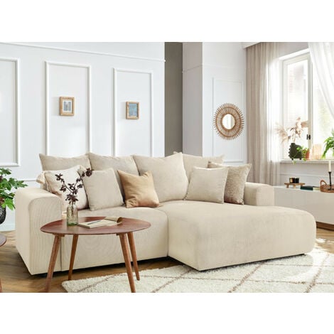BOBOCHIC - Canapé d'angle fixe ENJOY Velours côtelé Angle droit  Beige