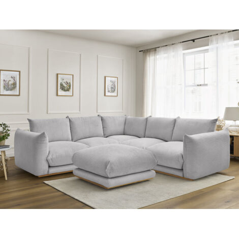 BOBOCHIC - Canapé d'angle fixe ERNEST tissu velours côtelé avec pouf   Gris clair