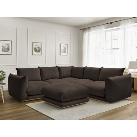 BOBOCHIC - Canapé d'angle fixe ERNEST tissu velours côtelé avec pouf Marron