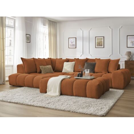 BOBOCHIC - Canapé d'angle fixe EVEREST tissu chiné avec pouf Angle gauche Orange