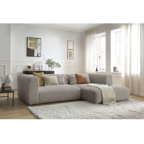 BOBOCHIC - Canapé d'angle fixe HARRY gros côtelé doux Angle droit  Taupe