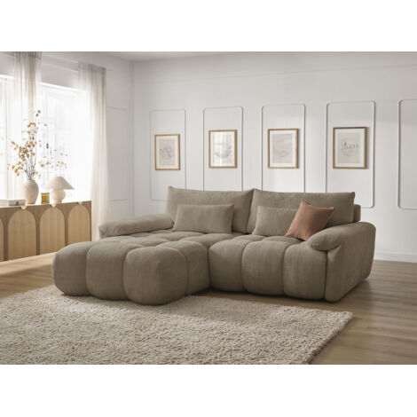BOBOCHIC - Canapé d'angle fixe IVANE tissu texturé Angle gauche  Taupe