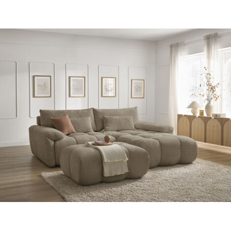 BOBOCHIC - Canapé d'angle fixe IVANE tissu texturé avec pouf Angle droit  Taupe