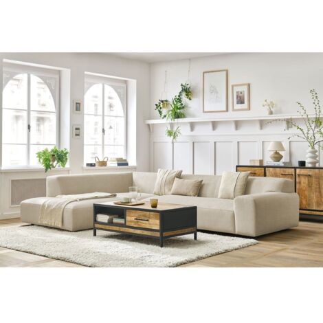 BOBOCHIC - Canapé d'angle fixe LAVENA tissu velours Angle gauche  Beige