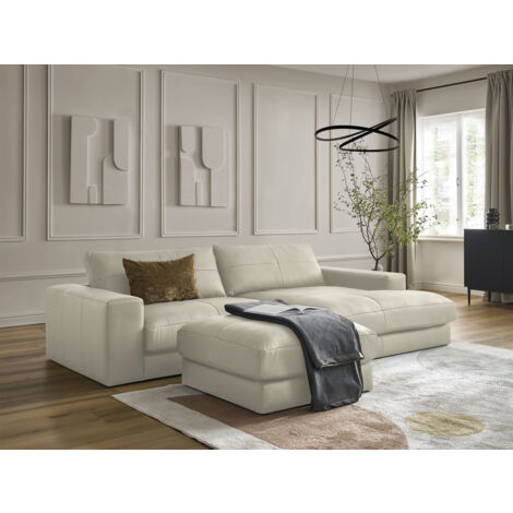 BOBOCHIC - Canapé d'angle fixe LEONARD cuir de vache avec pouf Angle droit  Beige