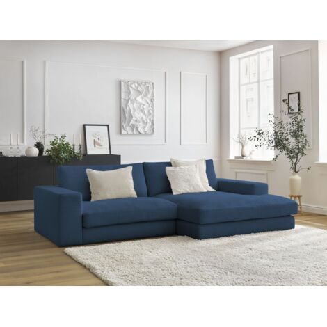 BOBOCHIC - Canapé d'angle fixe LEONARD velours côtelé Angle droit  Bleu foncé