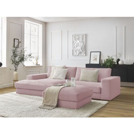 BOBOCHIC - Canapé d'angle fixe LEONARD velours côtelé avec pouf Angle gauche  Violet