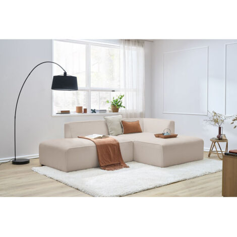 BOBOCHIC - Canapé d'angle fixe MEGEVE tissu bouclette Angle droit  Beige