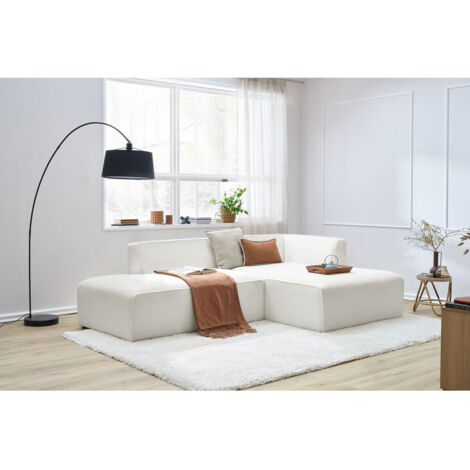 BOBOCHIC - Canapé d'angle fixe MEGEVE tissu bouclette Angle droit  Blanc