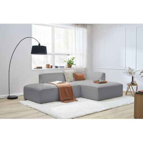 BOBOCHIC - Canapé d'angle fixe MEGEVE tissu bouclette Angle droit  Gris clair