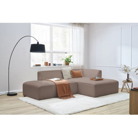 BOBOCHIC - Canapé d'angle fixe MEGEVE tissu bouclette Angle droit  Marron