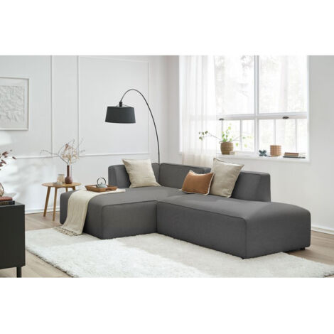 BOBOCHIC - Canapé d'angle fixe MEGEVE tissu chiné Angle gauche  Gris foncé