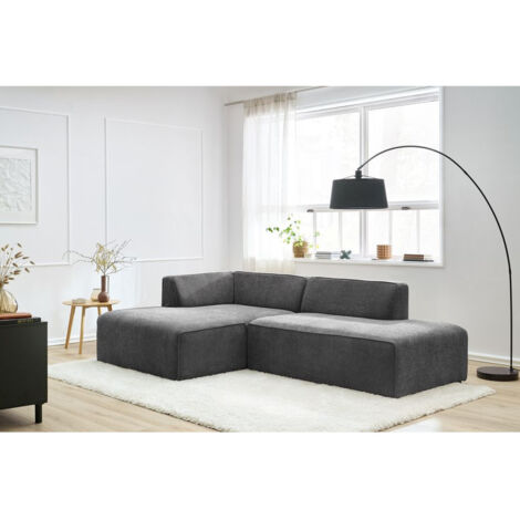BOBOCHIC - Canapé d'angle fixe MEGEVE tissu texturé Angle gauche  Gris foncé