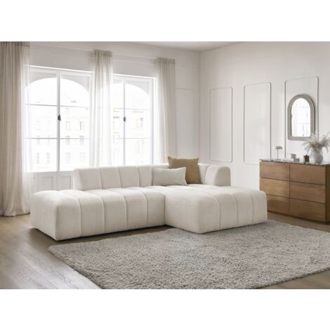 BOBOCHIC - Canapé d'angle fixe modulable ANNECY tissu bouclette Angle droit  Blanc
