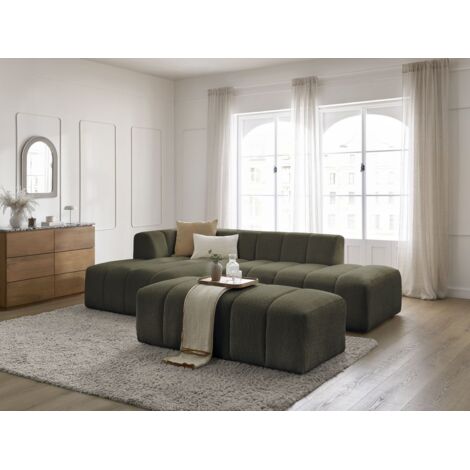 BOBOCHIC - Canapé d'angle fixe modulable ANNECY tissu bouclette avec pouf Angle gauche  Vert
