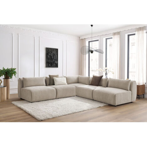 BOBOCHIC - Canapé d'angle fixe modulable JEANNE tissu texturé avec 4 chauffeuses et 1 angle   Beige