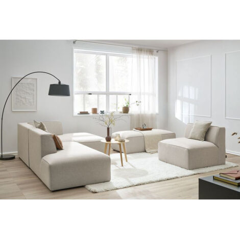 BOBOCHIC - Canapé d'angle fixe modulable MEGEVE tissu chiné avec 1 chauffeuse et 1 pouf Angle droit  Beige