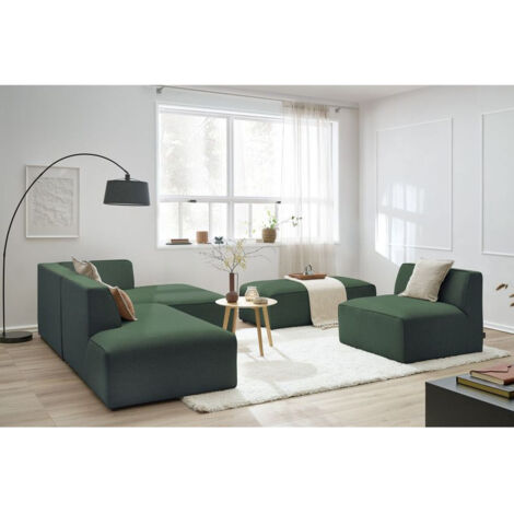 BOBOCHIC - Canapé d'angle fixe modulable MEGEVE tissu chiné avec 1 chauffeuse et 1 pouf Angle droit  Vert