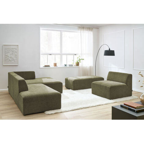 BOBOCHIC - Canapé d'angle fixe modulable MEGEVE tissu texturé avec 1 chauffeuse et 1 pouf Angle droit  Vert