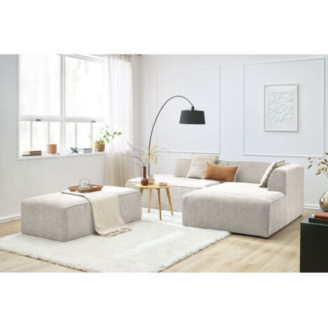 BOBOCHIC - Canapé d'angle fixe modulable MEGEVE tissu texturé avec pouf Angle droit  Beige
