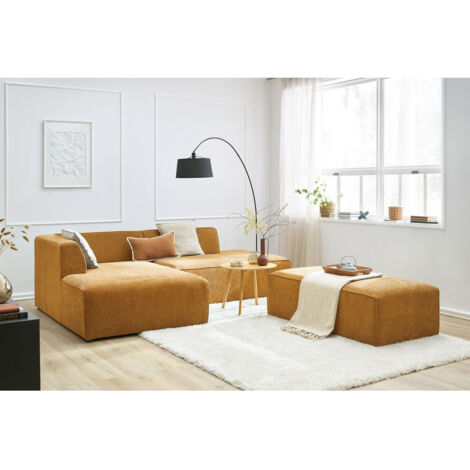 BOBOCHIC - Canapé d'angle fixe modulable MEGEVE tissu texturé avec pouf Angle gauche  Jaune