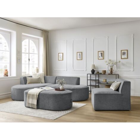 BOBOCHIC - Canapé d'angle fixe modulable ROUSSEAU tissu texturé avec 1 chauffeuse et 1 pouf Angle gauche  Gris foncé