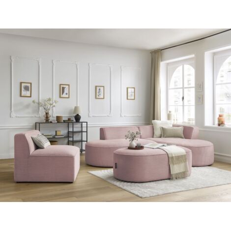 BOBOCHIC - Canapé d'angle fixe modulable ROUSSEAU velours côtelé avec 1 chauffeuse et 1 pouf Angle droit  Violet