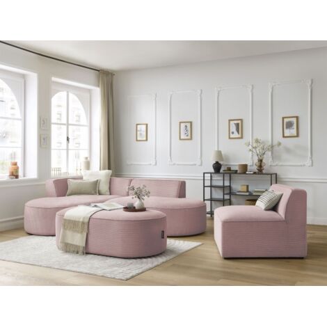 BOBOCHIC - Canapé d'angle fixe modulable ROUSSEAU velours côtelé avec 1 chauffeuse et 1 pouf Angle gauche  Violet
