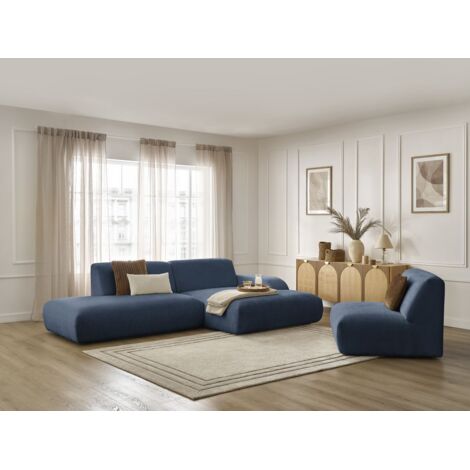 BOBOCHIC - Canapé d'angle fixe modulable SIRIUS tissu texturé avec 1 chauffeuse Angle droit  Bleu foncé