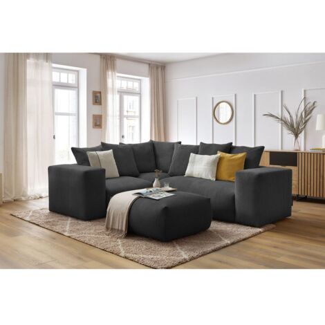 BOBOCHIC - Canapé d'angle fixe modulable VOLTAIRE avec 1 chauffeuse 2 places, 1 angle, 1 chauffeuse 1 place et 1 pouf Angle gauche  Gris foncé