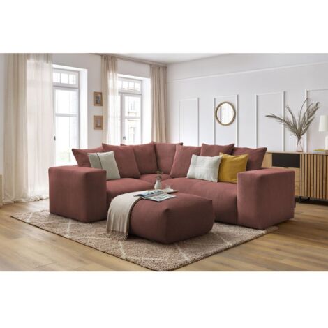 BOBOCHIC - Canapé d'angle fixe modulable VOLTAIRE avec 1 chauffeuse 2 places, 1 angle, 1 chauffeuse 1 place et 1 pouf Angle gauche  Rose