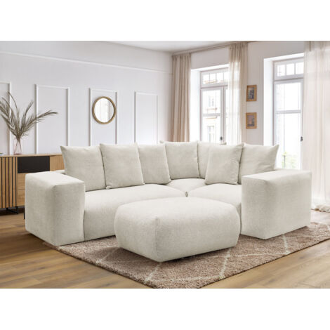 BOBOCHIC - Canapé d'angle fixe modulable VOLTAIRE avec 1 chauffeuse 2 places, 1 angle et 1 chauffeuse 1 place tissu chiné avec pouf Angle droit  Blanc