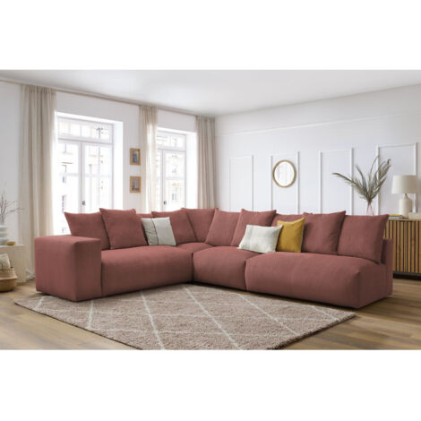 BOBOCHIC - Canapé d'angle fixe modulable VOLTAIRE avec 2 chauffeuses 2 places, 1 angle et 1 chauffeuse 1 place Angle gauche Rose