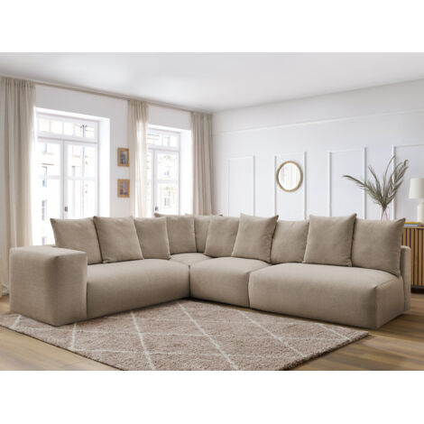 BOBOCHIC - Canapé d'angle fixe modulable VOLTAIRE avec 2 chauffeuses 2 places, 1 angle et 1 chauffeuse 1 place tissu chiné Angle gauche  Taupe