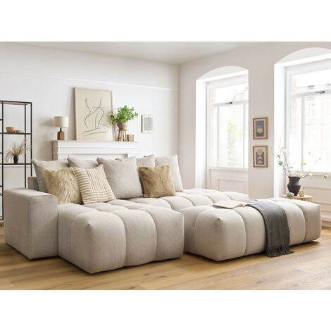 Bobochic – Canapé d'angle fixe MONT-BLANC 4 places – Tissu chiné déperlant – Largeur 176cm – Longueur 313cm – Pouf inclus
