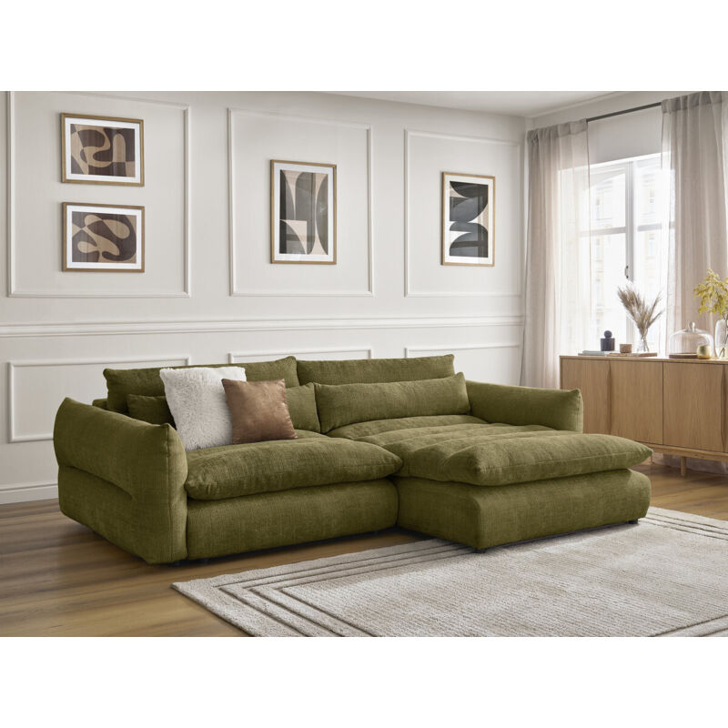 BOBOCHIC - Canapé d'angle fixe NEIL tissu texturé Angle droit Vert
