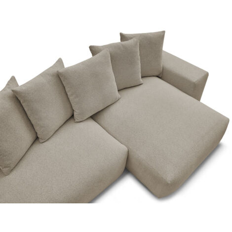 BOBOCHIC - Canapé d'angle fixe réversible VOLTAIRE tissu chiné avec pouf   Taupe