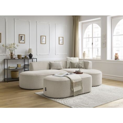 BOBOCHIC - Canapé d'angle fixe ROUSSEAU tissu chiné avec pouf Angle droit  Beige