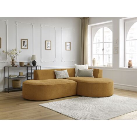 BOBOCHIC - Canapé d'angle fixe ROUSSEAU tissu texturé Angle droit  Jaune