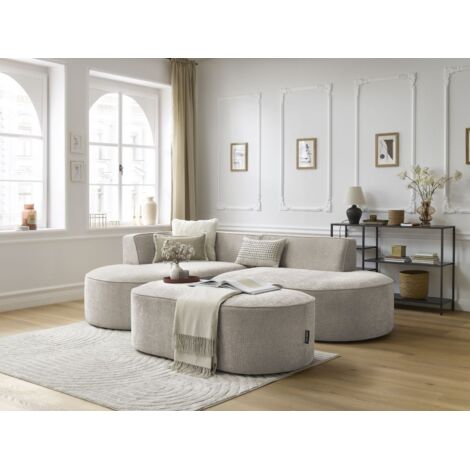 BOBOCHIC - Canapé d'angle fixe ROUSSEAU tissu texturé avec pouf Angle gauche  Beige