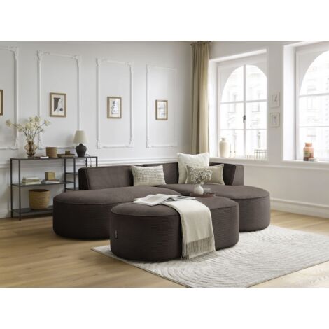 BOBOCHIC - Canapé d'angle fixe ROUSSEAU velours côtelé avec pouf Angle droit Marron