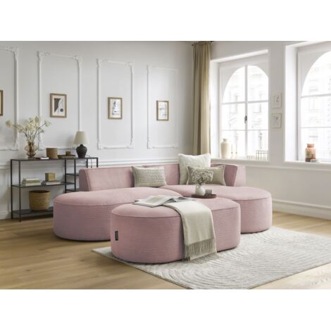 BOBOCHIC - Canapé d'angle fixe ROUSSEAU velours côtelé avec pouf Angle droit Violet