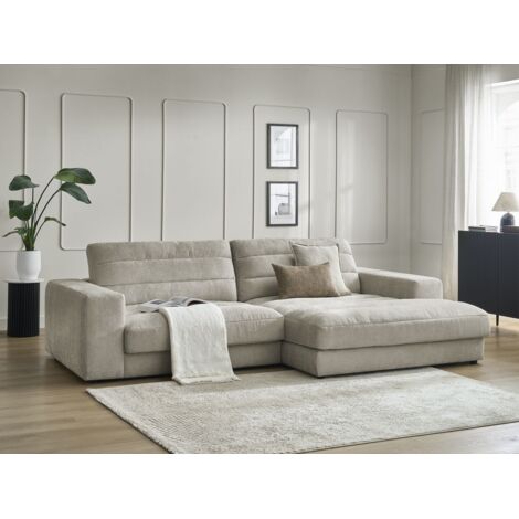 BOBOCHIC - Canapé d'angle fixe SIERRA tissu texturé Angle droit  Taupe