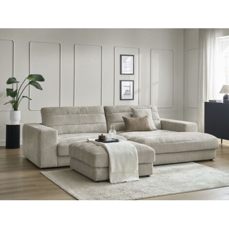 BOBOCHIC - Canapé d'angle fixe SIERRA tissu texturé avec pouf Angle droit  Taupe