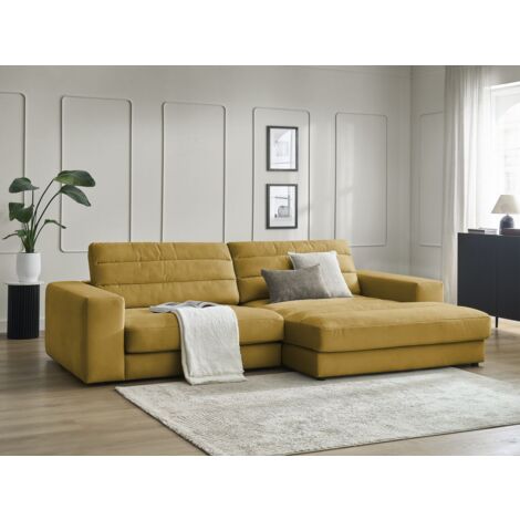 BOBOCHIC - Canapé d'angle fixe SIERRA velours Angle droit  Jaune