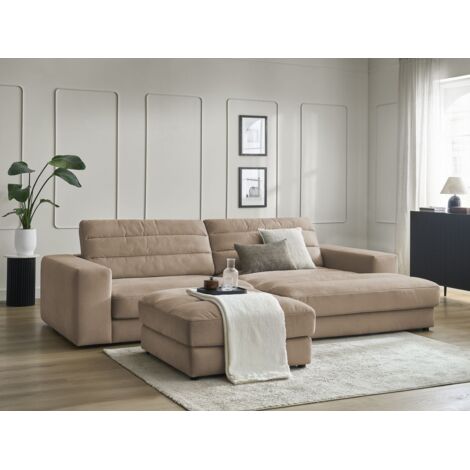 BOBOCHIC - Canapé d'angle fixe SIERRA velours avec pouf Angle droit  Taupe