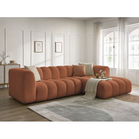 BOBOCHIC - Canapé d'angle fixe TALIA tissu bouclette Angle droit  Orange