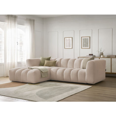 BOBOCHIC - Canapé d'angle fixe TALIA tissu chiné Angle gauche  Beige